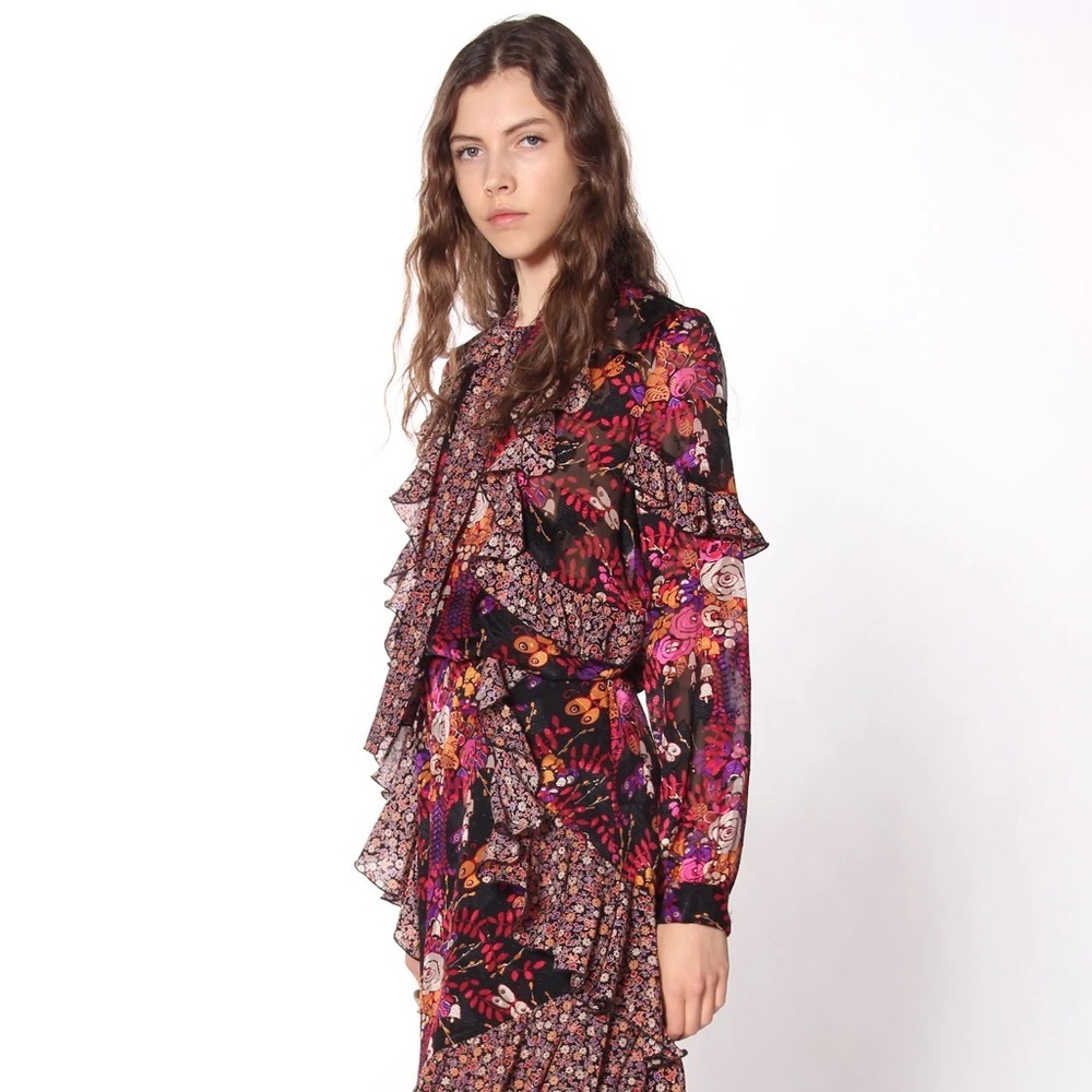 Anna Sui Resort 2018 Butterflies & Bells Silk  Tunic Blouse L XL Retail $700+